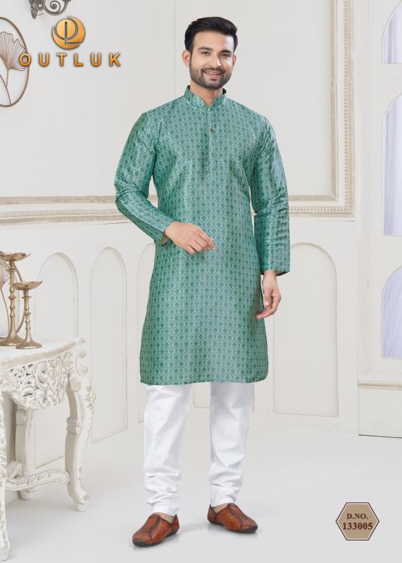 Outluk Vol 133 Catalog Jacquard Silk Digital Printed Mens plain kurti pant set