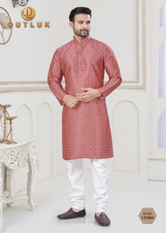 Outluk Vol 133 Catalog Jacquard Silk Digital Printed Mens plain kurti pant set