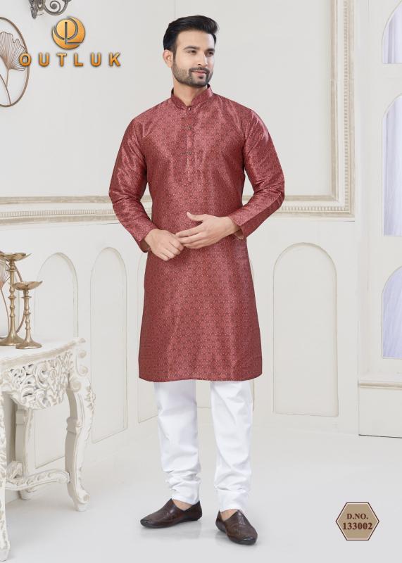 Outluk Vol 133 Catalog Jacquard Silk Digital Printed Mens plain kurti pant set