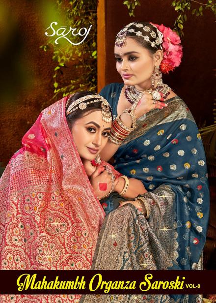 Saroj Mahakumbh organza sarovski vol.8 Soft organza mina saree in surat with price wholesale