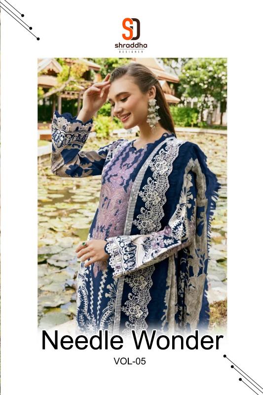 Shraddha Needle Wonder Vol 5 catalog Cotton Dupatta pakistani designer casual suits