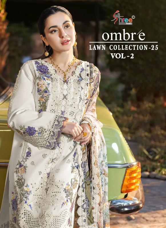 Shree Fabs Ombre Lawn Collection 25 Vol 2 catalog Chiffon Dupatta pakistani suits in aligarh