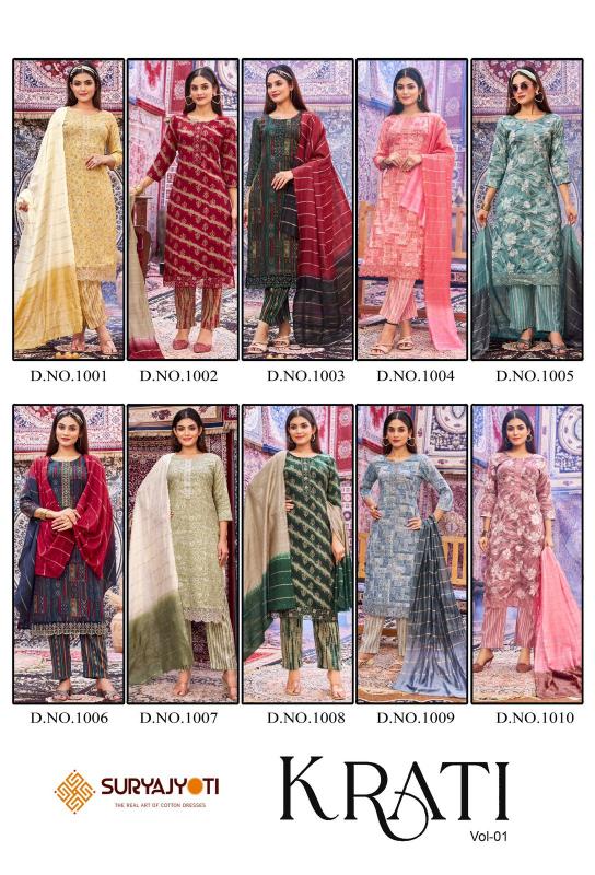 Suryajyoti Krati Vol-1 – Kurti Pant With Dupatta - Wholesale Catalog