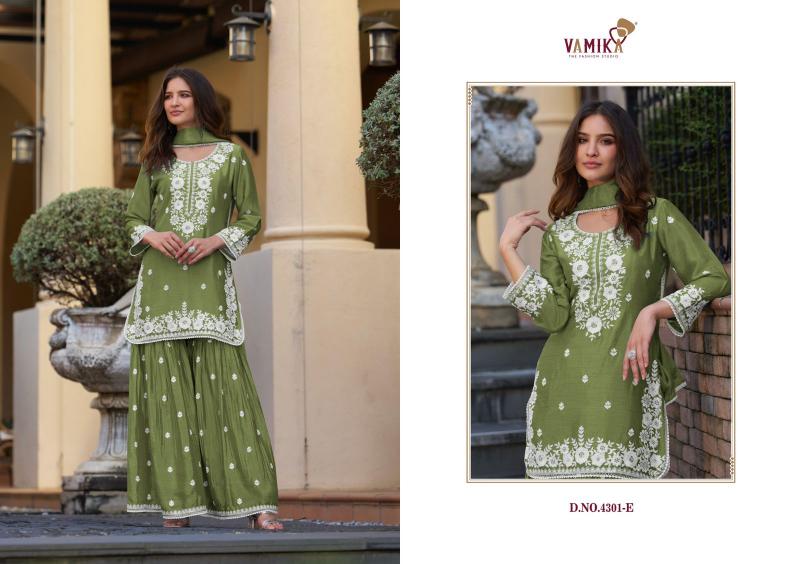 Vamika Anamika Vol 2 (D.NO.4301A To 4301E) Catalog Chinon pakistani party wear sharara suit