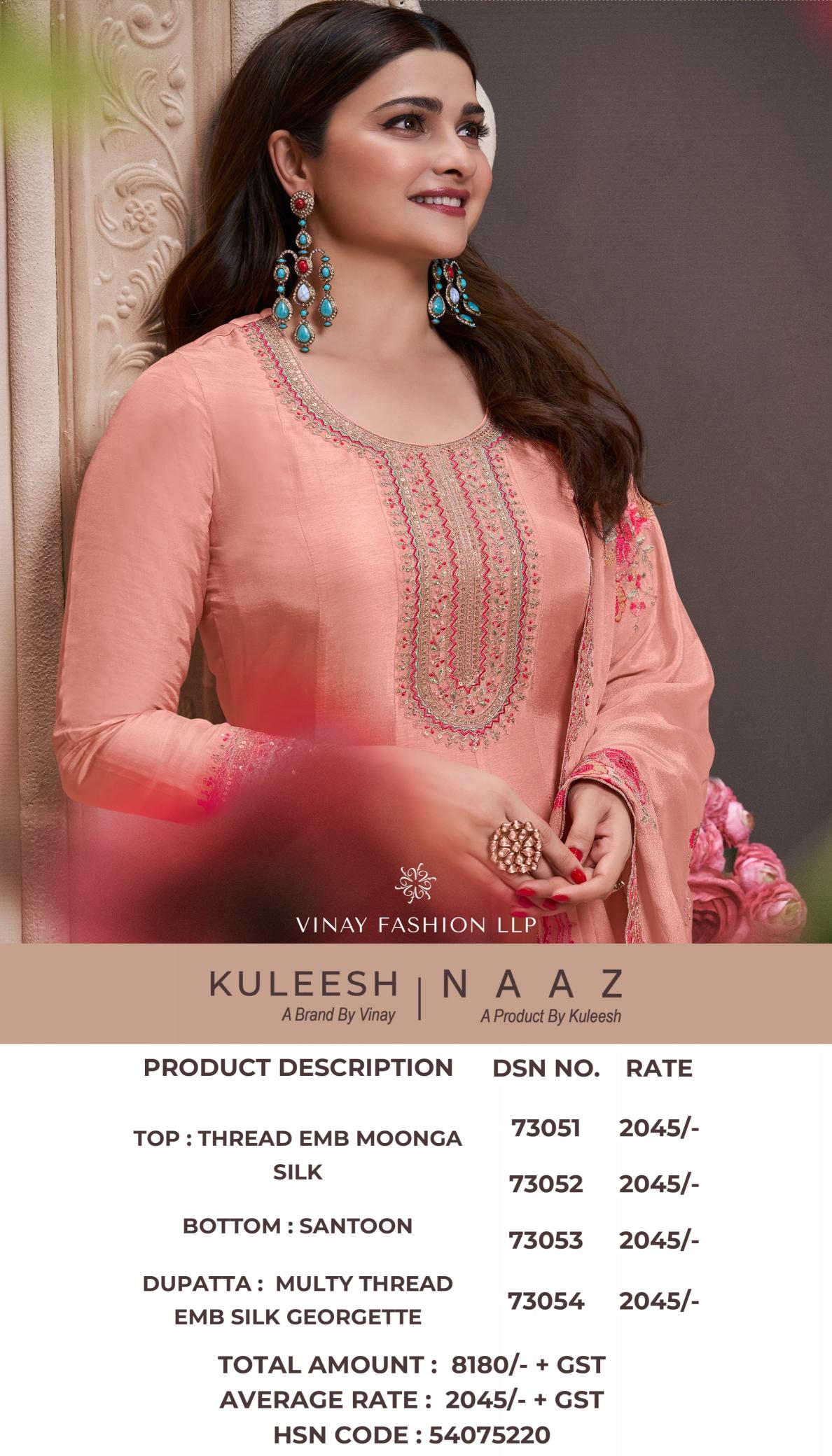 Vinay Kuleesh Naaz Catalog Embroidered wholesale suppliers of salwar kameez in kolkata