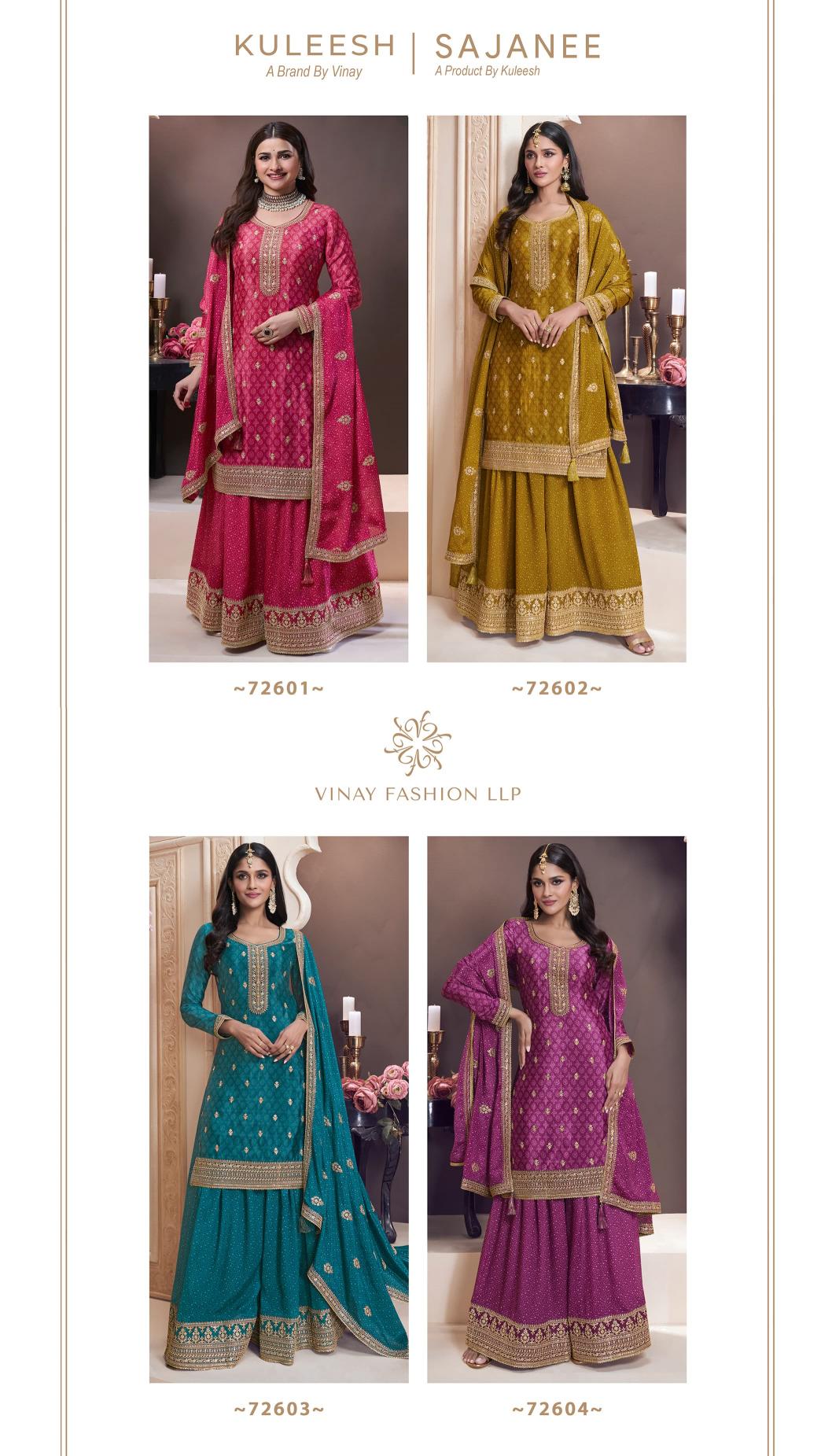 Vinay Kuleesh Sajanee catalog Chinon Designer wholesale Salwar suits in surat