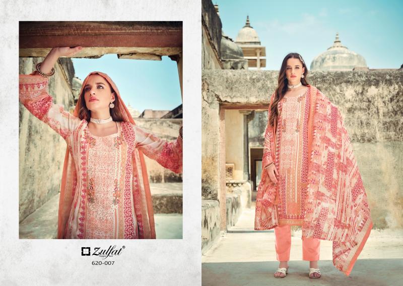 Zulfat Gulnaaz 620 Series Catalog Cotton oh la la dress materials wholesale dealer