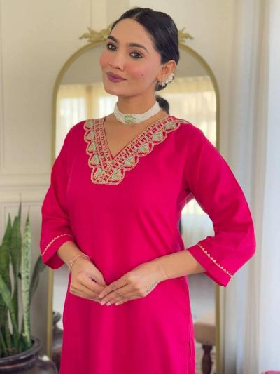 Felocity New Maher catalog Rayon Slub party wear pink kurti in india