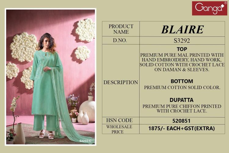 Ganga Blaire 3292 catalog designer salwar kameez wholesale in delhi