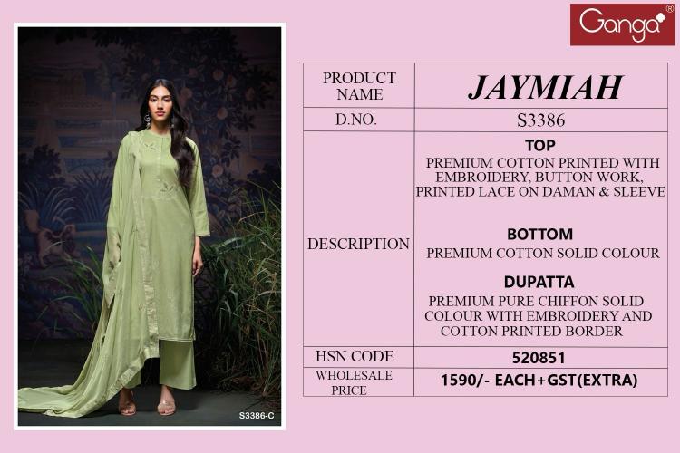 Ganga Jaymiah 3386 catalog unstitched salwar kameez wholesalers in india