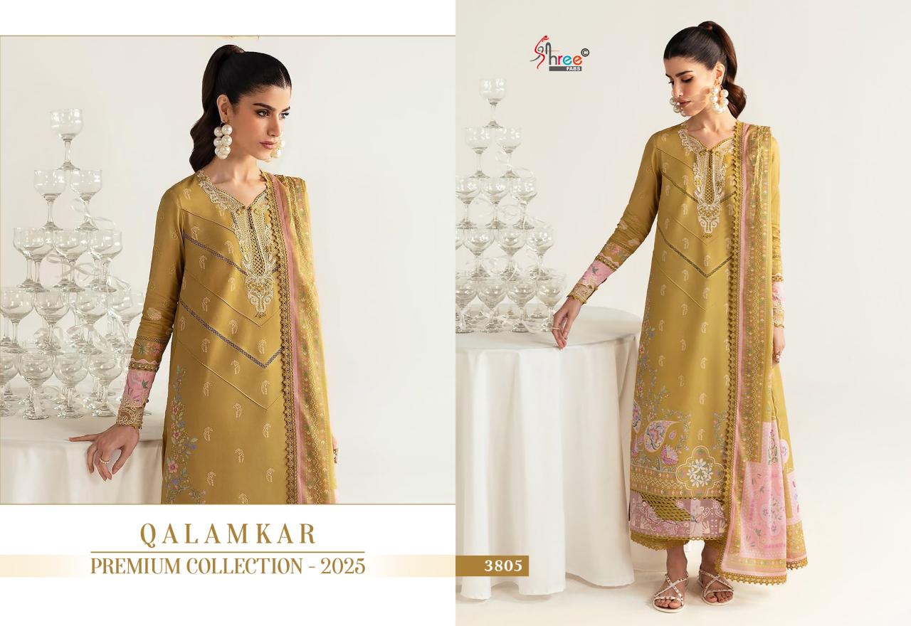 Shree Fabs Qalamkar Premiun Collection 2025 catalog Chiffon Dupatta buy pakistani suits latest collection