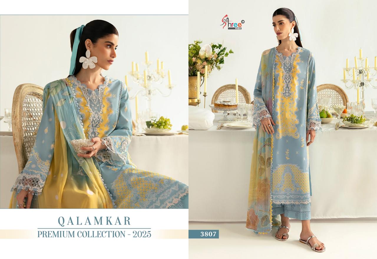 Shree Fabs Qalamkar Premiun Collection 2025 catalog Chiffon Dupatta buy pakistani suits latest collection