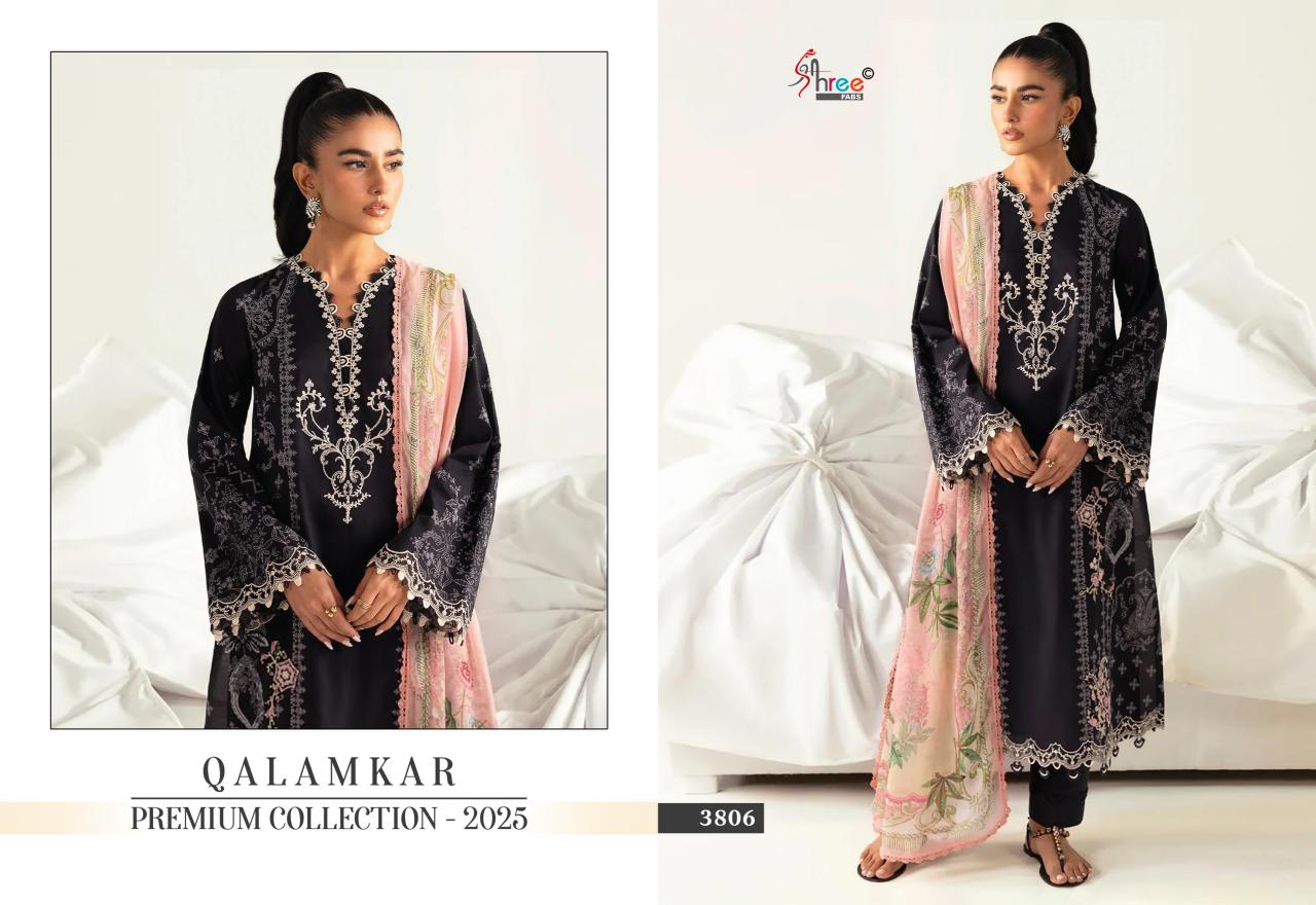 Shree Fabs Qalamkar Premiun Collection 2025 catalog Chiffon Dupatta buy pakistani suits latest collection