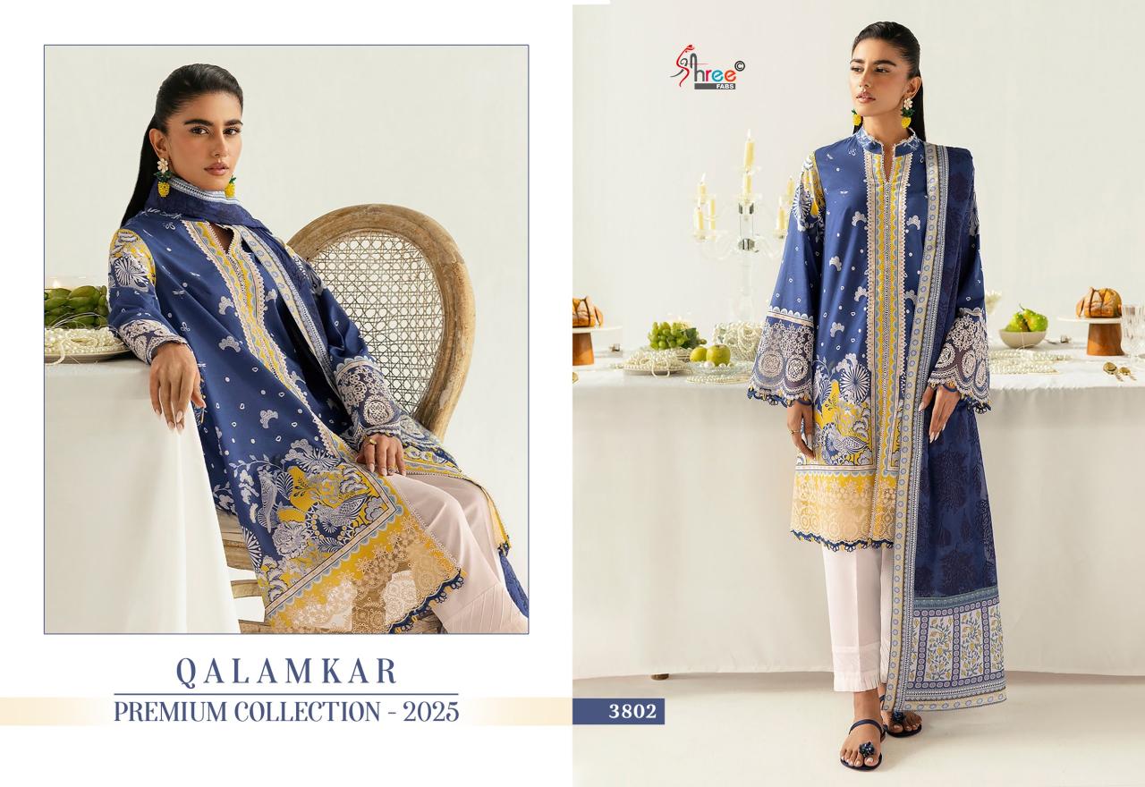 Shree Fabs Qalamkar Premiun Collection 2025 catalog Chiffon Dupatta buy pakistani suits latest collection