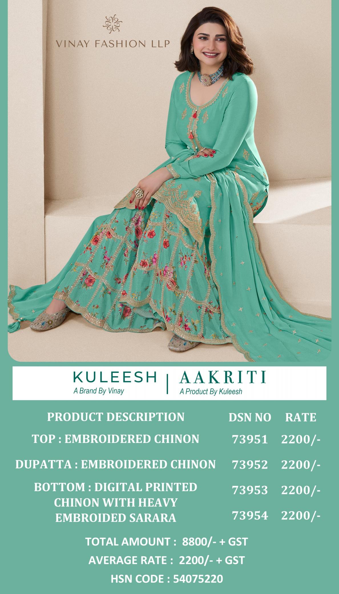 Vinay Kuleesh Aakriti Chinon Designer Salwar Kameez ladies top wholesale price